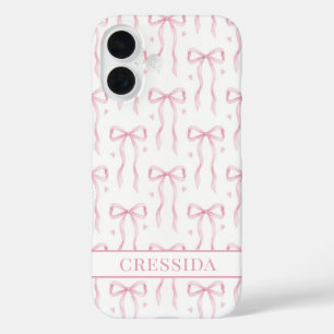 Pink Coquette Bows Monogrammed iPhone 16 Case