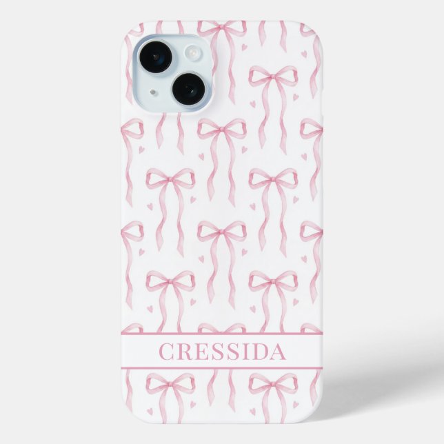 Pink Coquette Bows Monogrammed Case-Mate iPhone Case (Back)