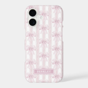 Pink Coquette Bows on Stripes Monogrammed