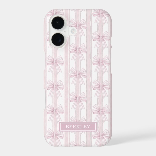 Pink Coquette Bows on Stripes Monogrammed (Back)