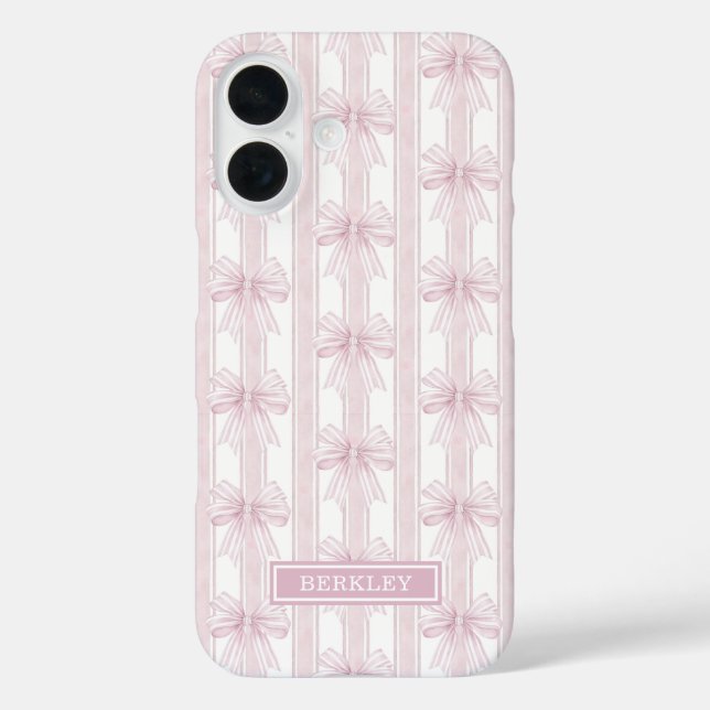 Pink Coquette Bows on Stripes Monogrammed Case-Mate iPhone Case (Back)