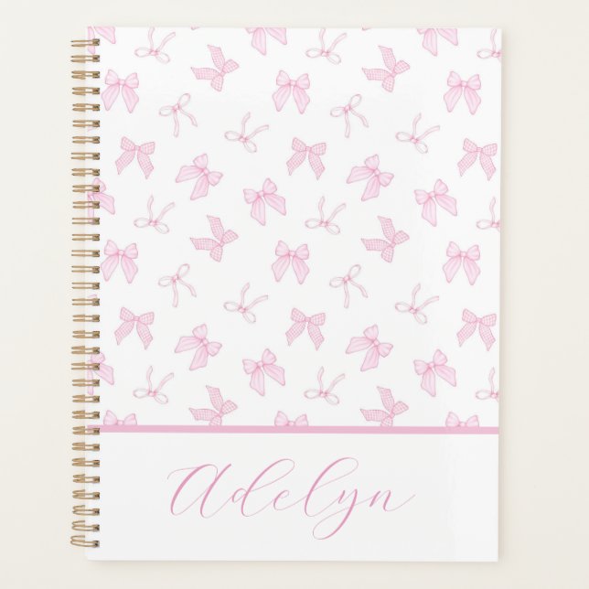 Pink Coquette Bows Personalise Planner (Front)