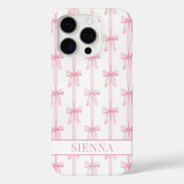 Pink Coquette Bows Striped Monogrammed Case-Mate iPhone Case (Back)
