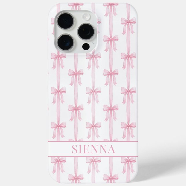 Pink Coquette Bows Striped Monogrammed Case-Mate iPhone Case (Back)