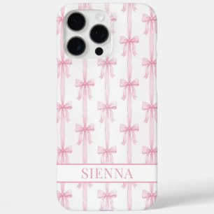 Pink Coquette Bows Striped Monogrammed iPhone 16 Pro Max Case