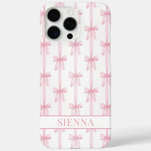 Pink Coquette Bows Striped Monogrammed Case-Mate iPhone Case (Back)