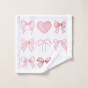 Pink Coquette Bows with Heart – Cute Girly Romanti Wash Cloth