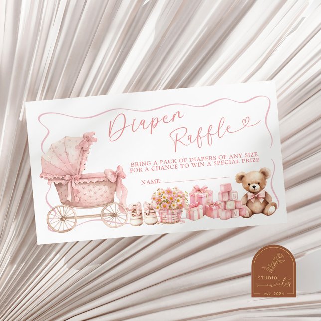 Pink Coquette Carriage Baby Shower Diaper Raffle E Enclosure Card (Creator Uploaded)