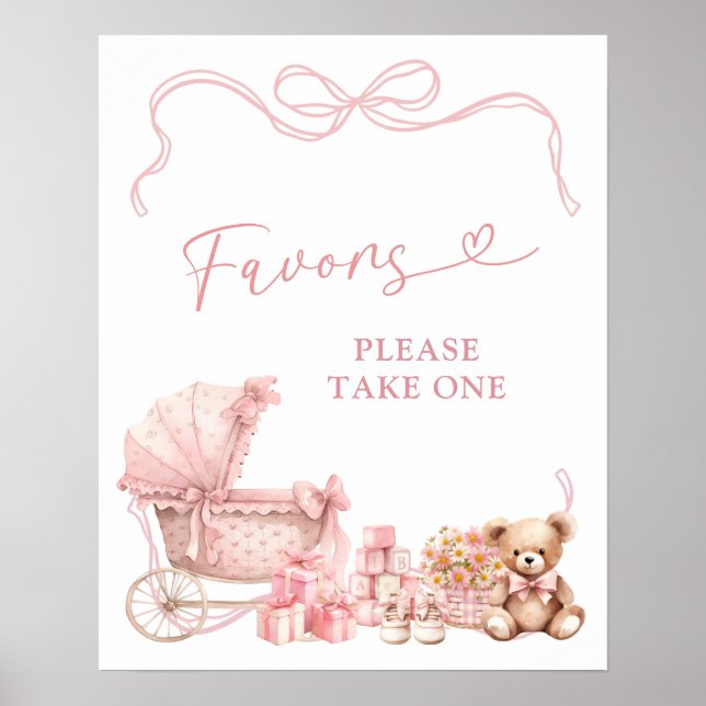 Pink Coquette Carriage Baby Shower Favors Poster (Front)