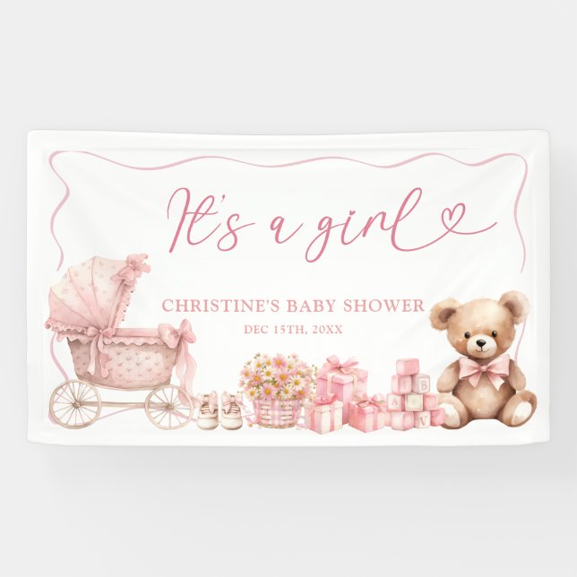 Pink Coquette Carriage Baby Shower Large Banner (Horizontal)