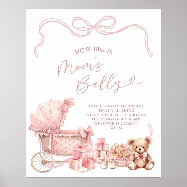 Pink Coquette Carriage How Big Is Mom Belly Sign (Front)