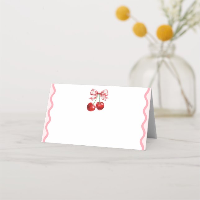 Pink Coquette Cherry Blank Food Label Place Card (Front)