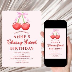 Pink Coquette Cherry on Top Baby Girl Shower  Invitation