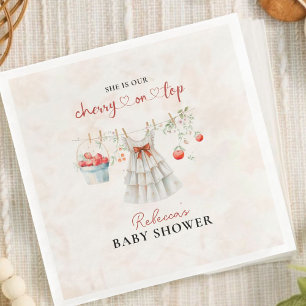 Pink Coquette Cherry on Top Baby Shower   Napkin
