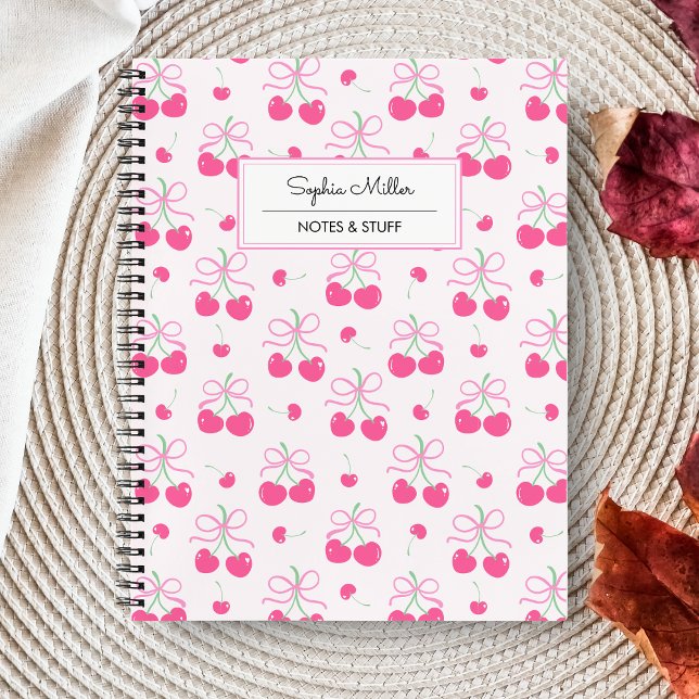 Pink Coquette Cherry with bows Monogram Notebook (Creator Uploaded)