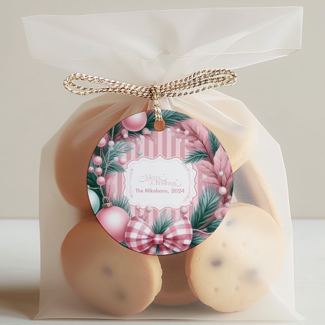 Pink Coquette Christmas Classic Round Sticker (Creator Uploaded)