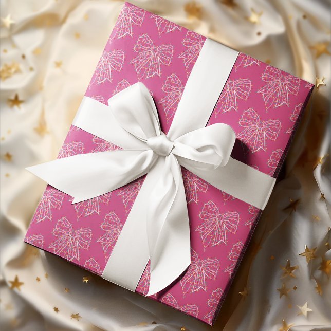 Pink Coquette Christmas Light Bows Wrapping Paper (Creator Uploaded)