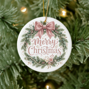 Pink Coquette Christmas Wreath Pinkmas Ceramic Tree Decoration
