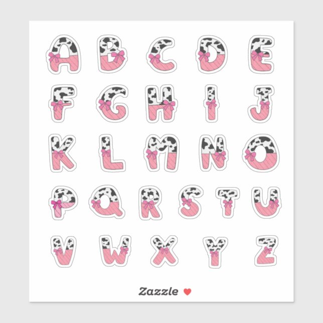 Pink Coquette Cow Print Alphabet Cowgirl Letters (Sheet)