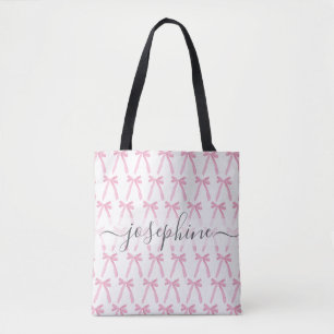Pink coquette cute bow ribbons personalised tote bag