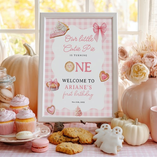 Pink Coquette Cutie Pie First Birthday Welcome Poster (Pink Coquette Cutie Pie First Birthday Welcome Poster)