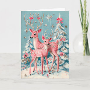 Pink Coquette Deer Vintage Christmas Card