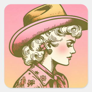 Pink Coquette Diva Retro Cowgirl Square Sticker