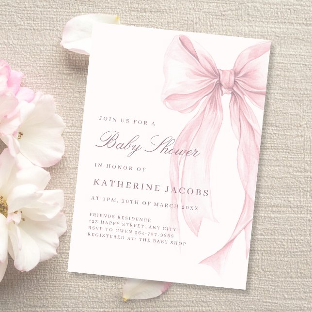 Pink Coquette Elegant Baby Shower Invitation (Pink Coquette Bow Baby Shower Invitation)