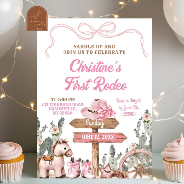 Pink Coquette First Rodeo Birthday Girl  Invitation (Creator Uploaded)