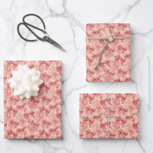 Pink Coquette Floral Bows Wrapping Paper Sheet