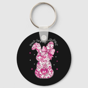 Pink Coquette Floral Bunny Slp Speech Language Pat Key Ring