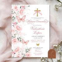 Pink Coquette Floral Butterfly First Communion