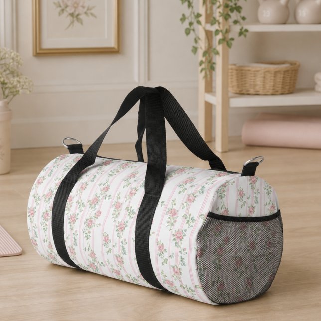  Pink Coquette Floral Duffle Bag (elegant grandmillennial pink floral coquette rose duffle bag)