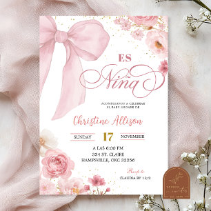 Pink coquette floral Es Nina Spanish Baby Shower Invitation