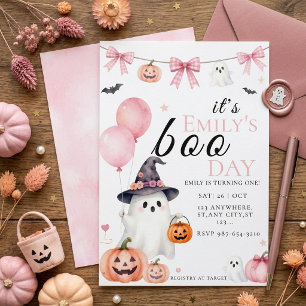 Pink Coquette Ghost Girl 1st Birthday Invitation