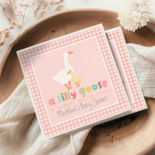Pink Coquette Gingham Silly Goose Baby Shower Napkin