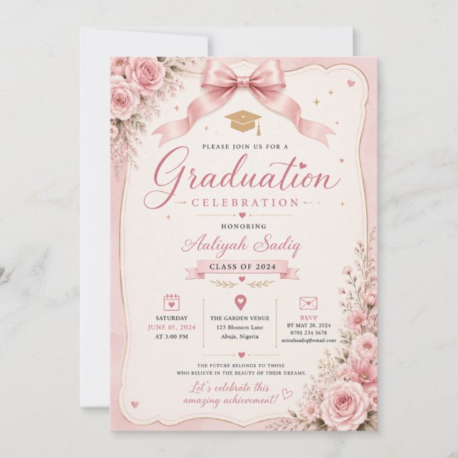 Pink Coquette Graduation Invitation Suite (Front)
