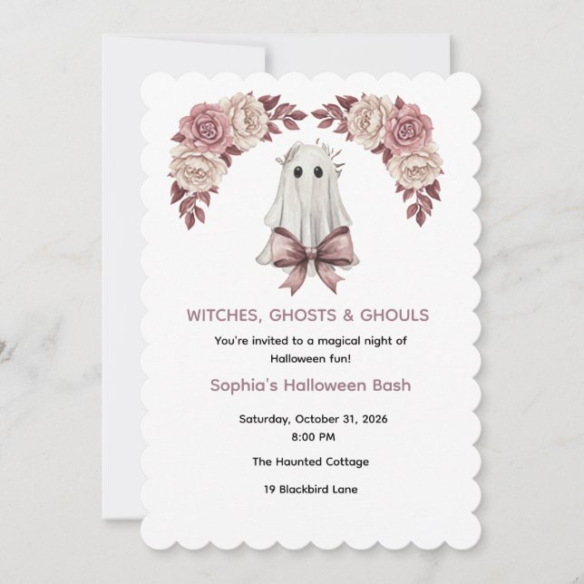 Pink Coquette Halloween Floral Invitation (Front)
