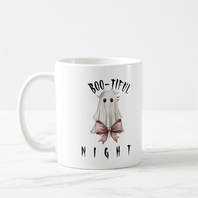 Pink Coquette Halloween Ghost Coffee Mug (Left)