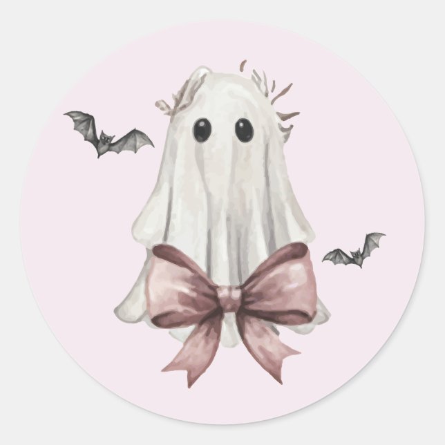 Pink Coquette Halloween Ghost Round Sticker (Front)