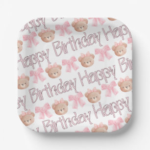 Pink Coquette Happy Birthday Paper Plate