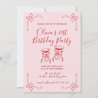 Pink Coquette Martini Bow Invitation