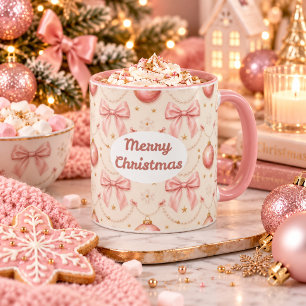 Pink Coquette Merry Christmas Bows & Pearls Coffee Mug