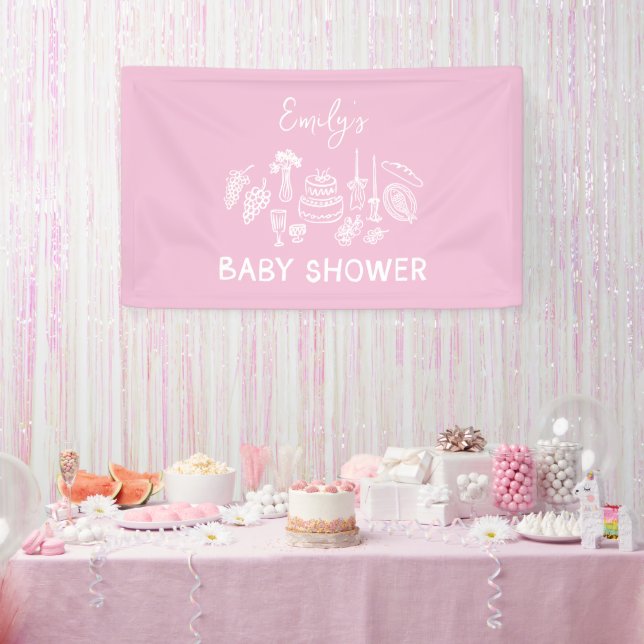 Pink coquette modern hand drawn baby shower banner (Party)