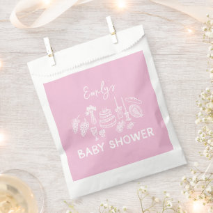 Pink coquette modern hand drawn baby shower favour bags