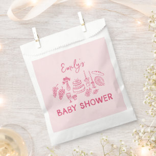Pink coquette modern hand drawn baby shower favour bags