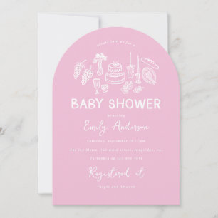 Pink coquette modern hand drawn baby shower invitation