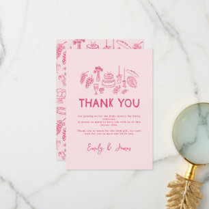 Pink coquette modern hand drawn Thank You Card