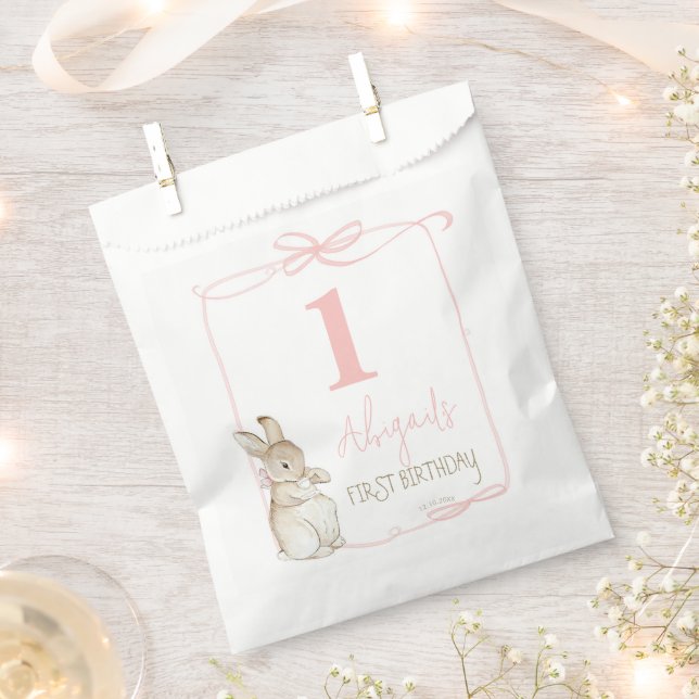 Pink Coquette Peter the Rabbit 1st First Birthday Favour Bags (Clipped)