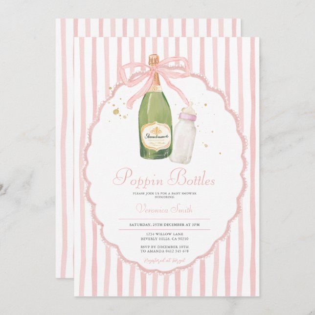 Pink Coquette Poppin Bottles Couples Baby Shower Invitation (Front/Back)